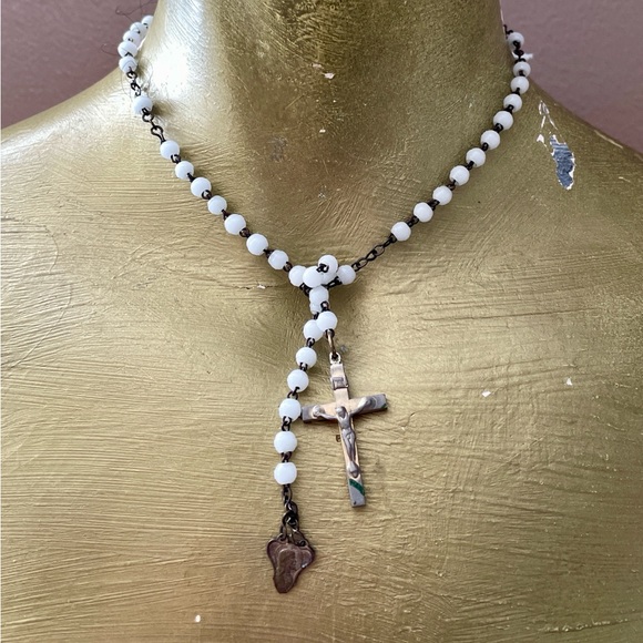 Beautiful Reworked Artisan VINTAGE ROSARY Lariat Style NECKLACE O/S - Picture 6 of 12